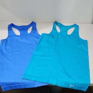 Under Armour Blue and Teal Razor Back Tank Tops